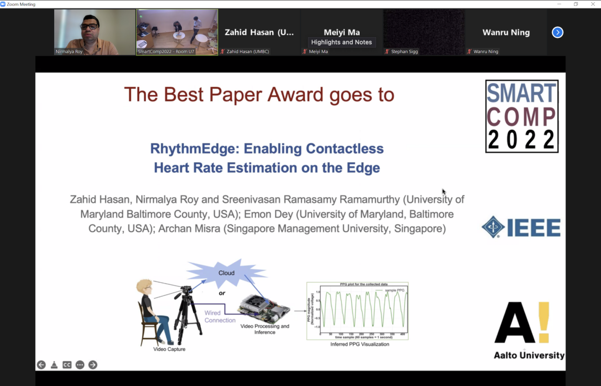 Zahid Hasan and team win IEEE SmartComp 2022 Best Paper Award!